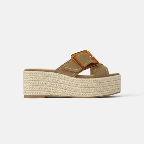 Zara Leather Platform Wedges with Tortoiseshell Buckle EUR 38 - Picture 3 of 9